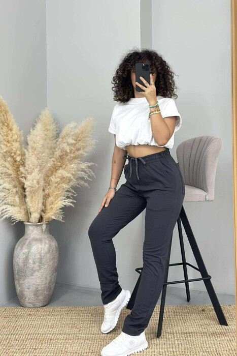 TUTA NJË NGJYRËSHE ME BEL ELASTIK PËR FEMRA NË NGJYRËN GRI TË ERRËT - 4