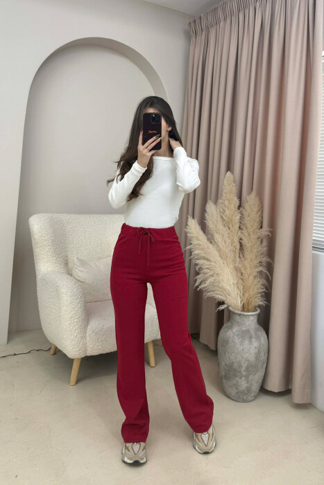 TUTA NJËNGJYRËSHE ELASTIKE NË BELI PËR FEMRA NË NGJYRË TË KUQE - 3