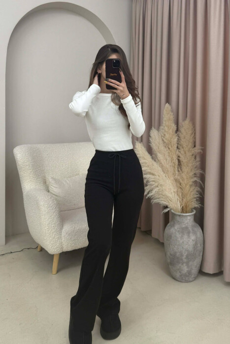 TUTA NJËNGJYRËSHE ELASTIKE NË BELI PËR FEMRA NË NGJYRËN E ZEZË - 2