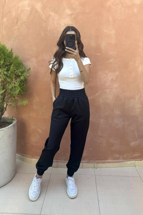 TUTA NJËNGJYRËSHE ELASTIKE NË BELI PËR FEMRA NË NGJYRËN E ZEZË - 2