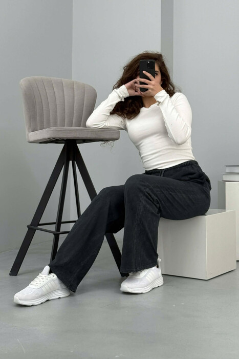 TUTA PËR FEMRA ELASTIKE NË BELI DHE ME LIDHËSE NË NGJYRË GRI TË ERRËT - 4