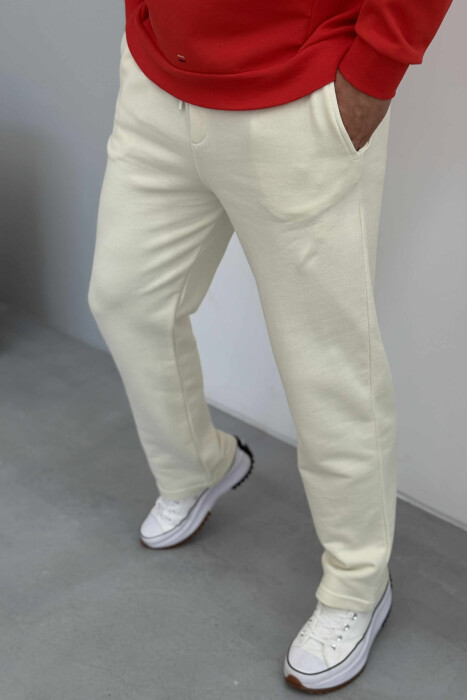 TUTA TË THJESHTA NJË NGJYRËSHE ELASTIKE NË BELI PËR MESHKUJ NË NGJYRËN KREM - 3