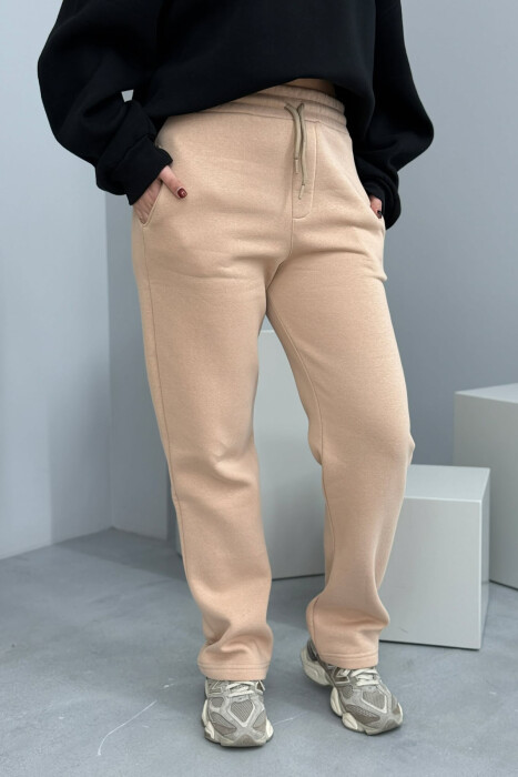 ONE COLOR SIMPLE FLUFFY WOMEN SWEATPANTS DARK BEIGE/BEZHE ERRET - 4