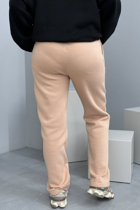 ONE COLOR SIMPLE FLUFFY WOMEN SWEATPANTS DARK BEIGE/BEZHE ERRET - 6