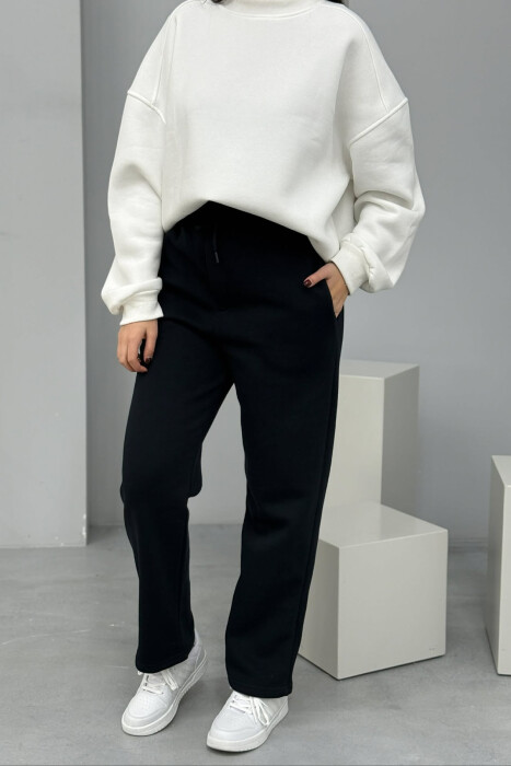 ONE COLOR SIMPLE FLUFFY WOMEN SWEATPANTS MIDNIGHT BLUE/BLU MESNATE - 1