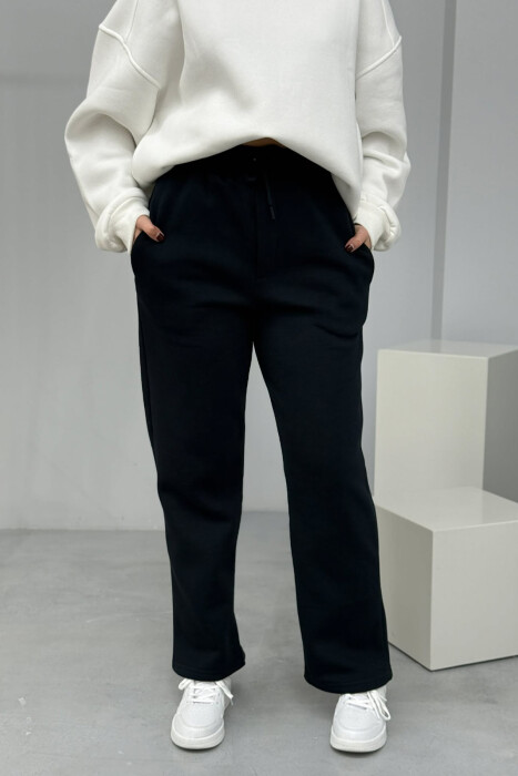 ONE COLOR SIMPLE FLUFFY WOMEN SWEATPANTS MIDNIGHT BLUE/BLU MESNATE - 2