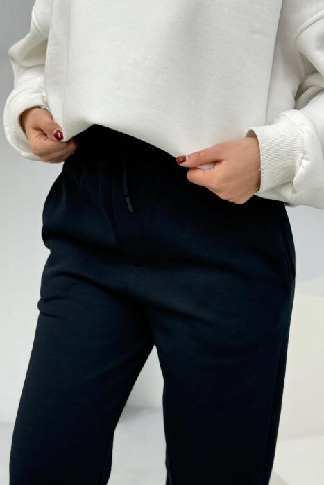 ONE COLOR SIMPLE FLUFFY WOMEN SWEATPANTS MIDNIGHT BLUE/BLU MESNATE - 3