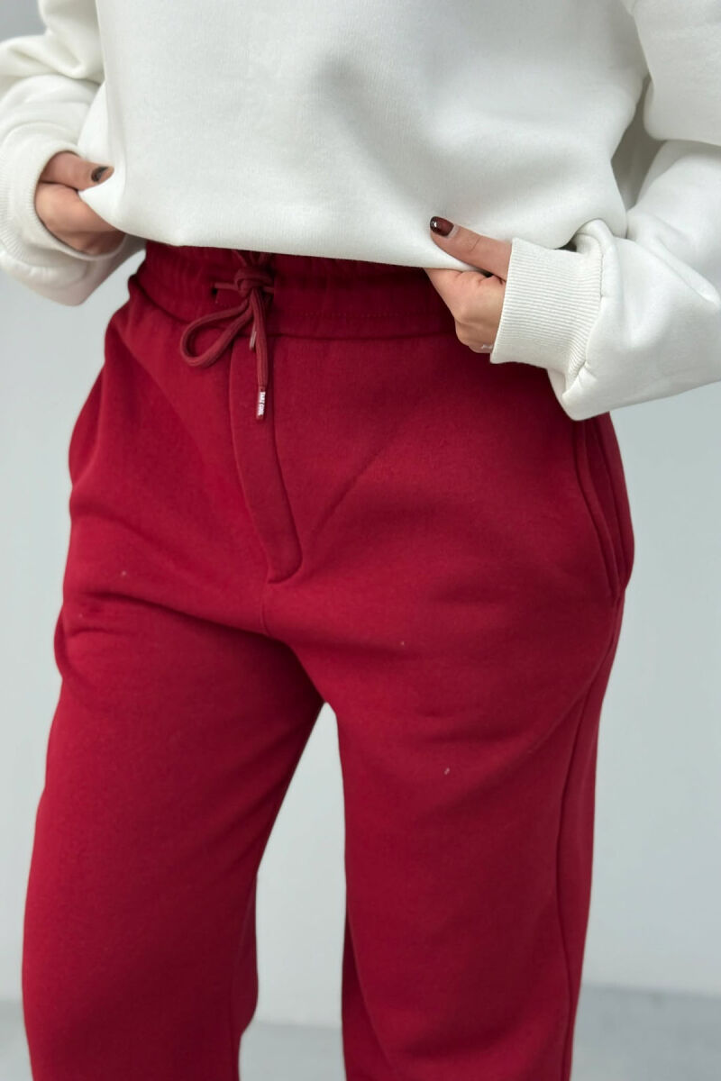 ONE COLOR SIMPLE FLUFFY WOMEN SWEATPANTS BURGUNDY/VISHNJE - 2