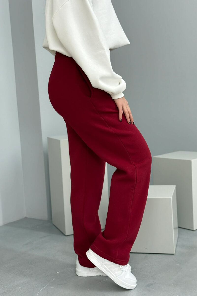 ONE COLOR SIMPLE FLUFFY WOMEN SWEATPANTS BURGUNDY/VISHNJE - 4
