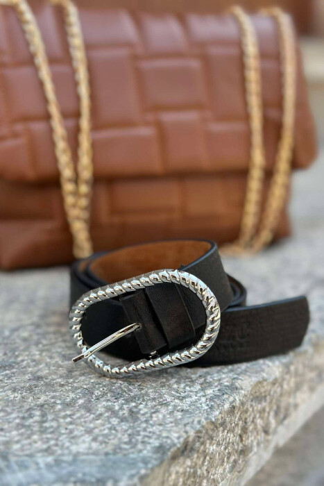 TWISTED SILVER BUCKLE WOMEN BELT BLACK/ E ZEZE - KLAUDIO FASHION