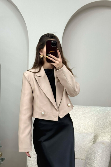 TWO BUTTONS CROPPED WOMEN JACKET BEIGE/BEZHE - 2