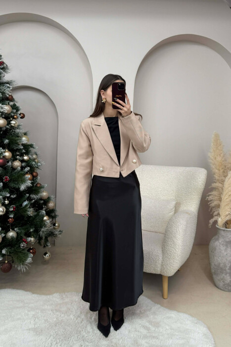 TWO BUTTONS CROPPED WOMEN JACKET BEIGE/BEZHE - 3