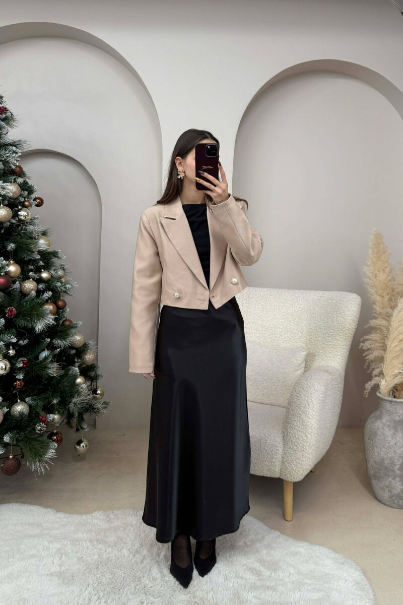 TWO BUTTONS CROPPED WOMEN JACKET BEIGE/BEZHE - 3