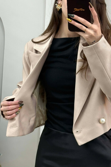 TWO BUTTONS CROPPED WOMEN JACKET BEIGE/BEZHE - 4