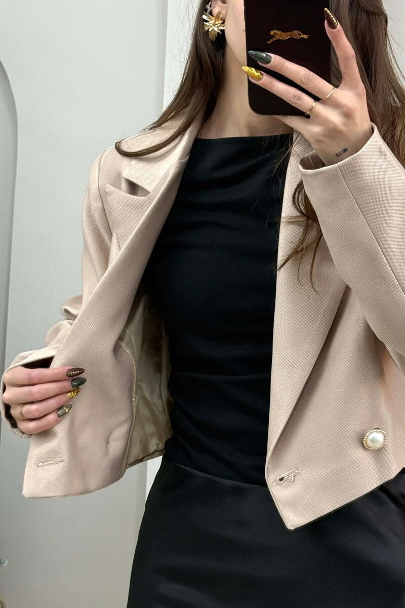 TWO BUTTONS CROPPED WOMEN JACKET BEIGE/BEZHE - 4