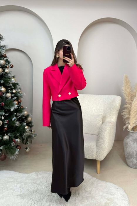 XHAKETE E SHKURTER ME DY BUTONA PER FEMRA NE NGJYRE CIKLAMI - KLAUDIO FASHION