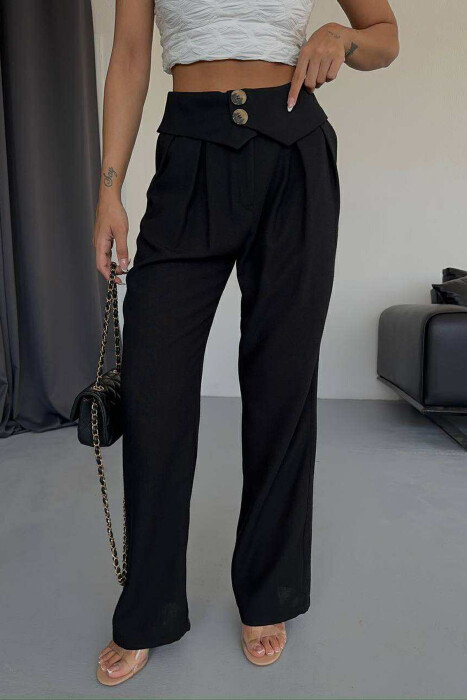 TWO BUTTONS DETAIL WIDE LEG WOMEN TROUSERS BLACK/ E ZEZE - 3