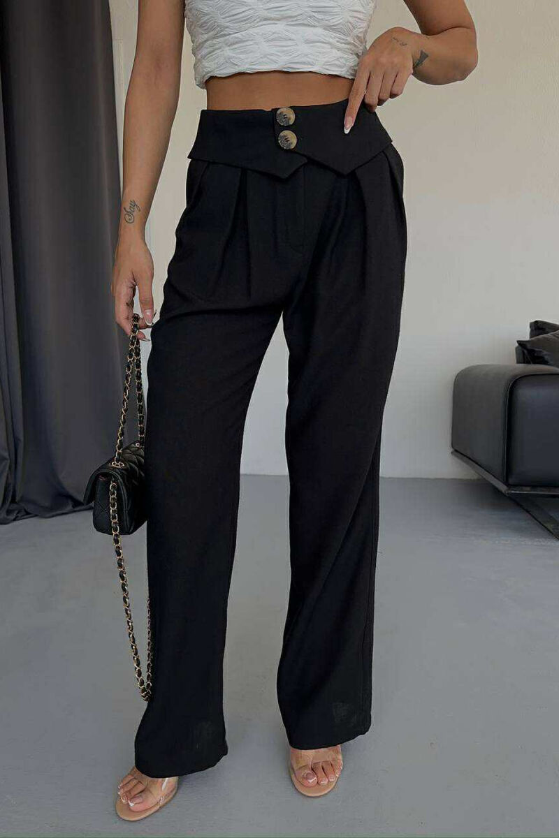 TWO BUTTONS DETAIL WIDE LEG WOMEN TROUSERS BLACK/ E ZEZE - 3