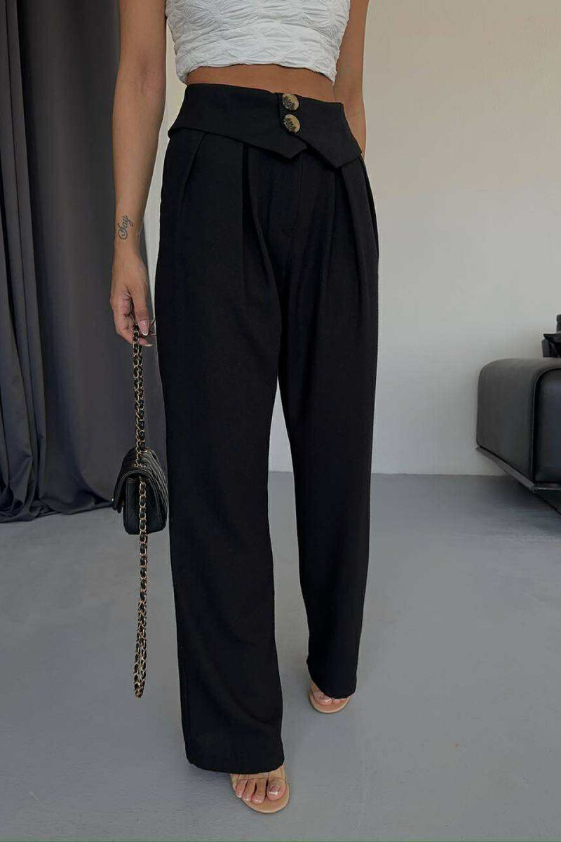 TWO BUTTONS DETAIL WIDE LEG WOMEN TROUSERS BLACK/ E ZEZE - 4
