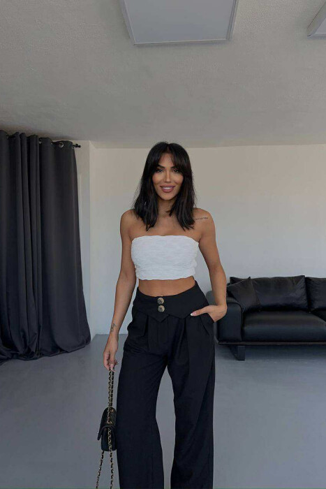 TWO BUTTONS DETAIL WIDE LEG WOMEN TROUSERS BLACK/ E ZEZE - 6