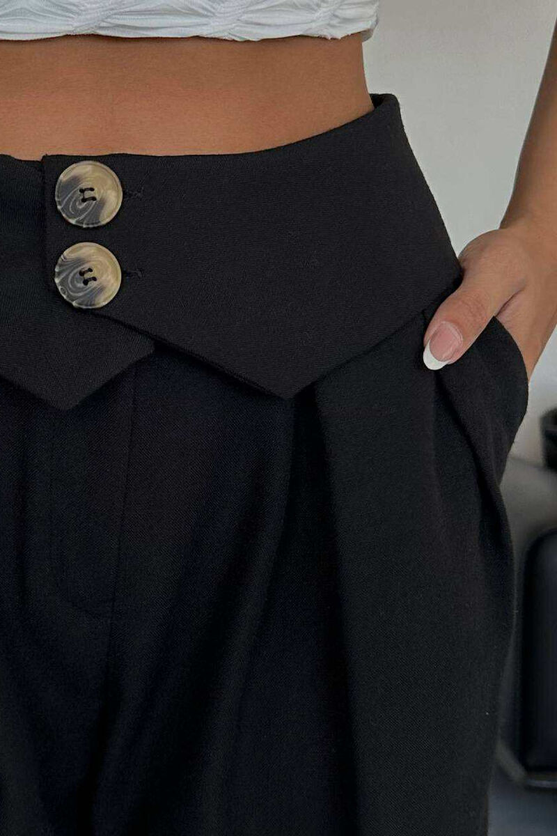 TWO BUTTONS DETAIL WIDE LEG WOMEN TROUSERS BLACK/ E ZEZE - 7