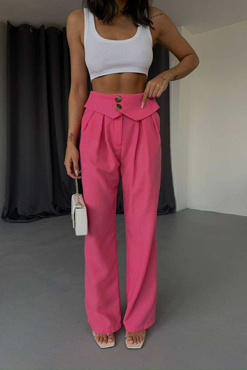 TWO BUTTONS DETAIL WIDE LEG WOMEN TROUSERS PINK/ROZE - 2