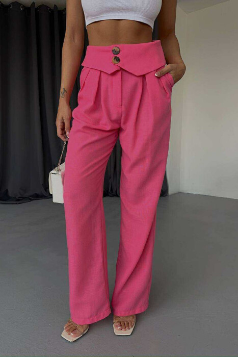 TWO BUTTONS DETAIL WIDE LEG WOMEN TROUSERS PINK/ROZE - 3