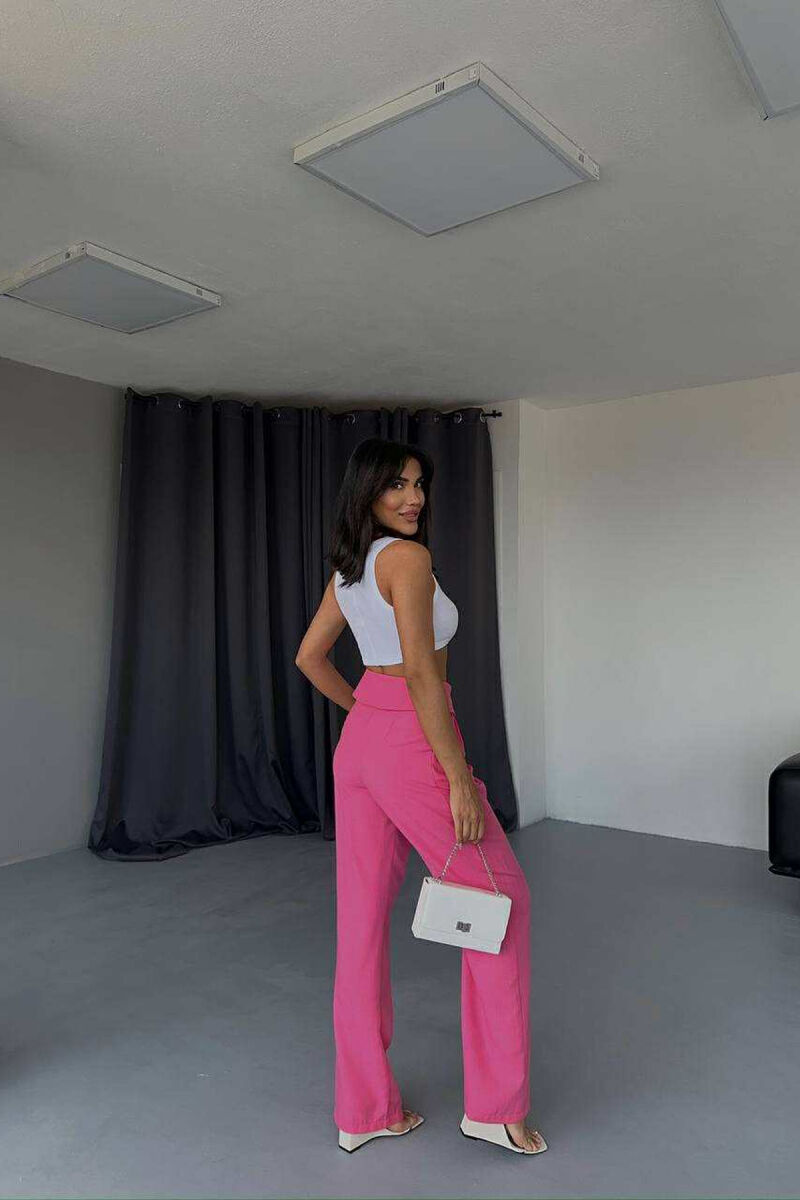 TWO BUTTONS DETAIL WIDE LEG WOMEN TROUSERS PINK/ROZE - 5