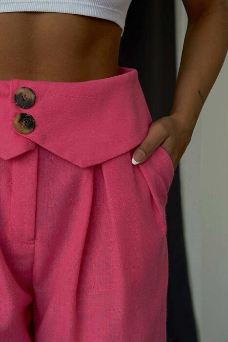TWO BUTTONS DETAIL WIDE LEG WOMEN TROUSERS PINK/ROZE - 6