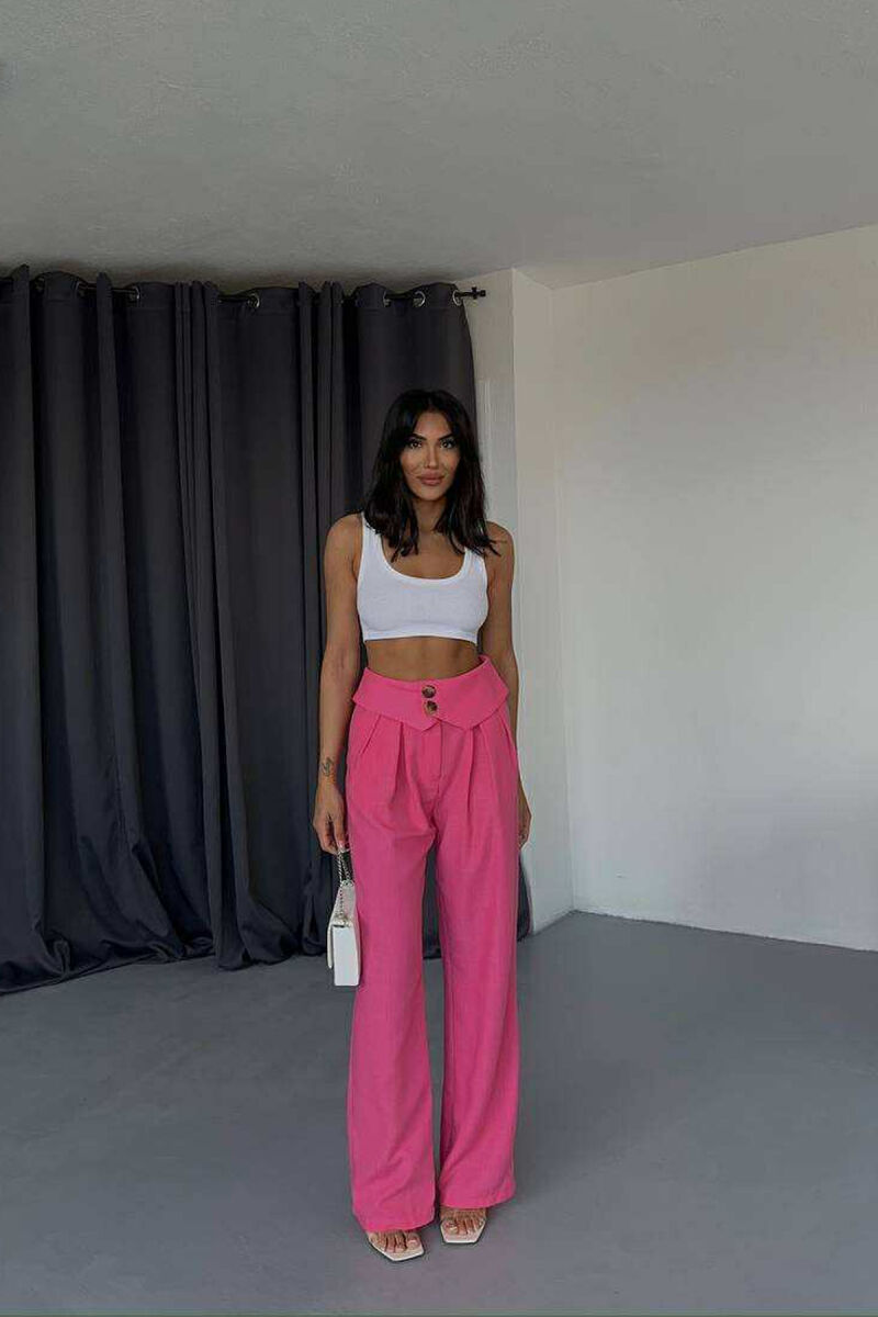 TWO BUTTONS DETAIL WIDE LEG WOMEN TROUSERS PINK/ROZE - 7
