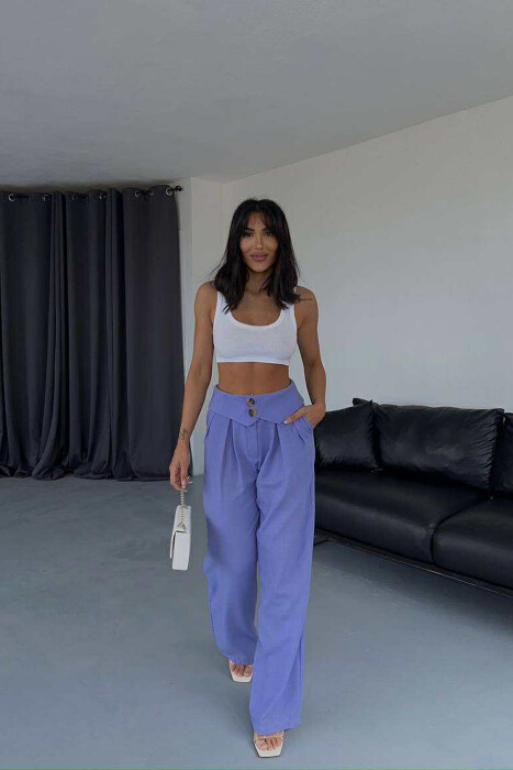 TWO BUTTONS DETAIL WIDE LEG WOMEN TROUSERS PURPLE/LEJLA 