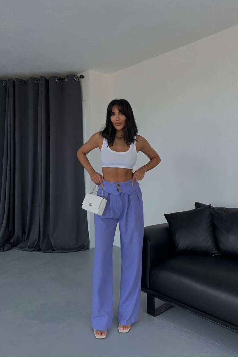 TWO BUTTONS DETAIL WIDE LEG WOMEN TROUSERS PURPLE/LEJLA - 3