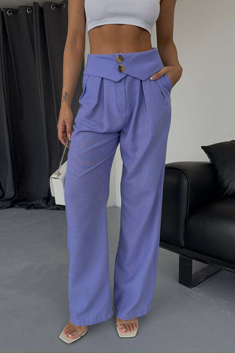 TWO BUTTONS DETAIL WIDE LEG WOMEN TROUSERS PURPLE/LEJLA - 4