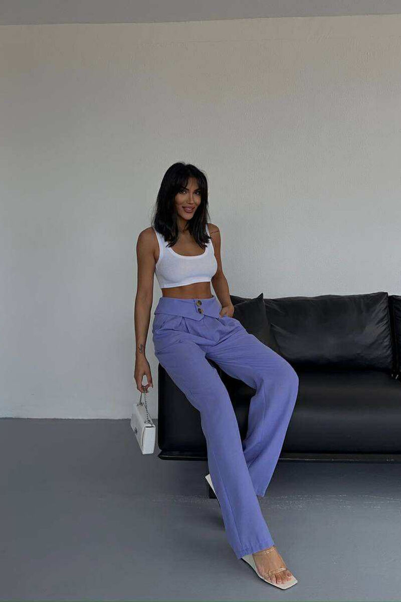 TWO BUTTONS DETAIL WIDE LEG WOMEN TROUSERS PURPLE/LEJLA - 7