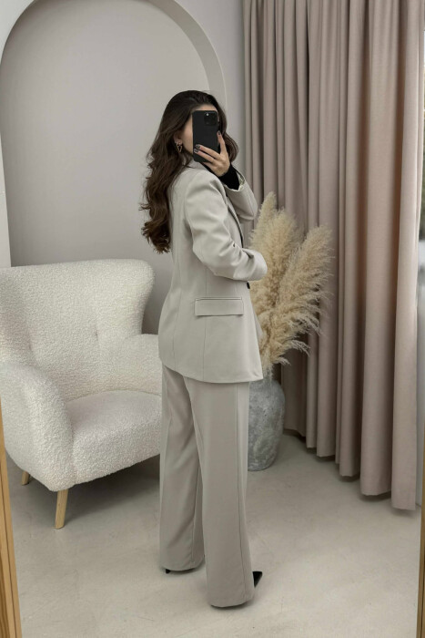 TWO BUTTONS JACKET+TROUSERS CLASSIC WOMEN SET BEIGE/BEZHE - 3