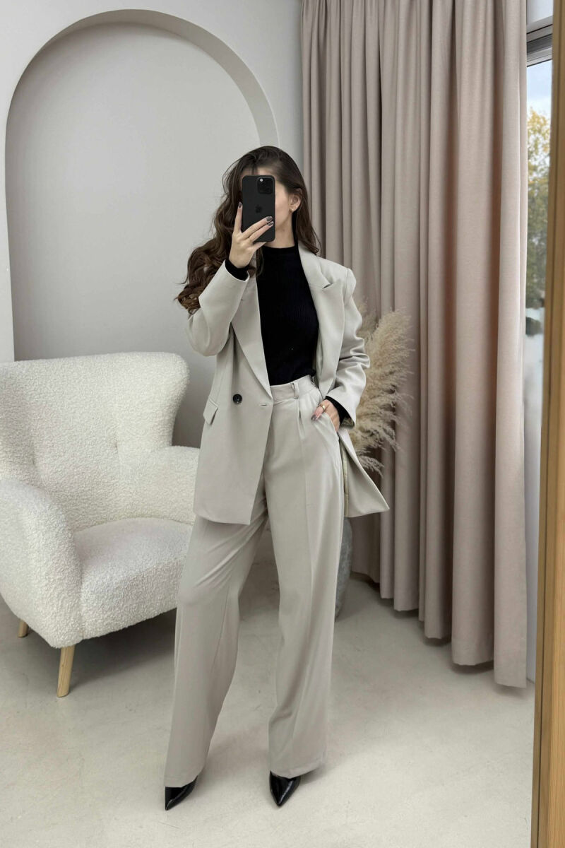 TWO BUTTONS JACKET+TROUSERS CLASSIC WOMEN SET BEIGE/BEZHE - 1