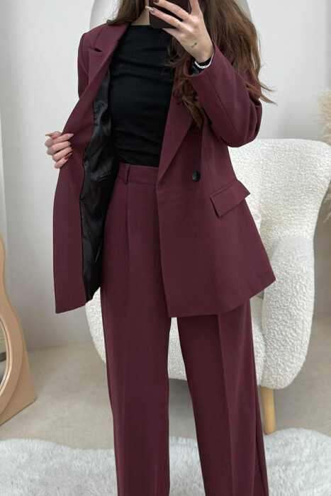 TWO BUTTONS JACKET+TROUSERS CLASSIC WOMEN SET BURGUNDY/VISHNJE - 3
