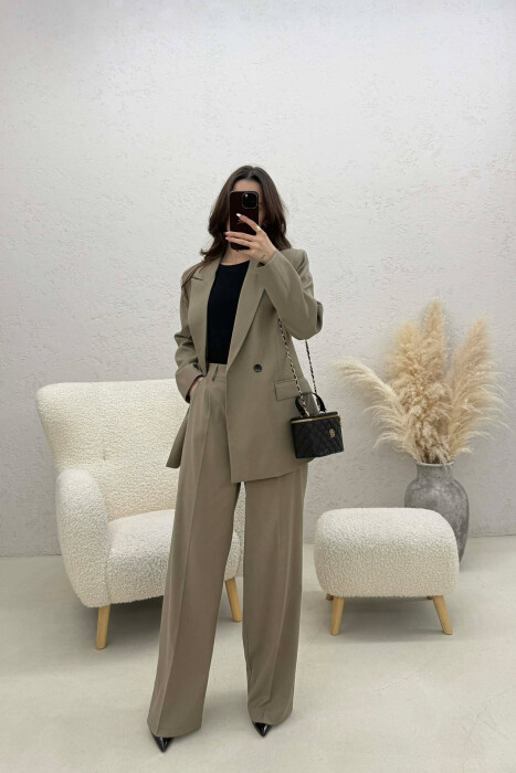 TWO BUTTONS JACKET+TROUSERS CLASSIC WOMEN SET DARK BEIGE/BEZHE ERRET - 1