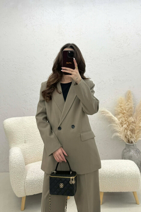 TWO BUTTONS JACKET+TROUSERS CLASSIC WOMEN SET DARK BEIGE/BEZHE ERRET - 8