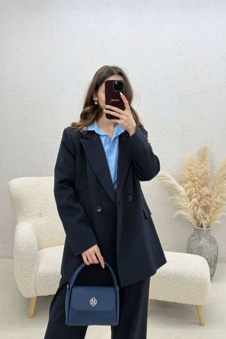 TWO BUTTONS JACKET+TROUSERS CLASSIC WOMEN SET DARK BLUE/BEE - 2