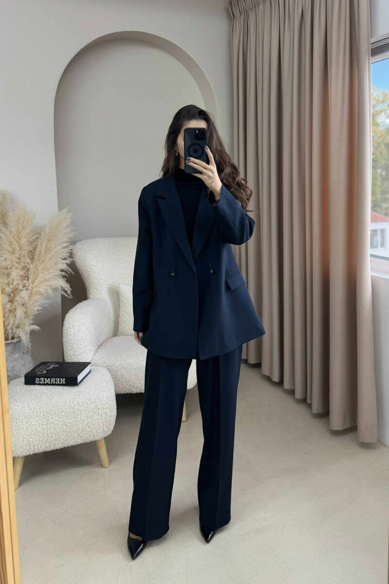 TWO BUTTONS JACKET+TROUSERS CLASSIC WOMEN SET DARK BLUE/BEE - 1