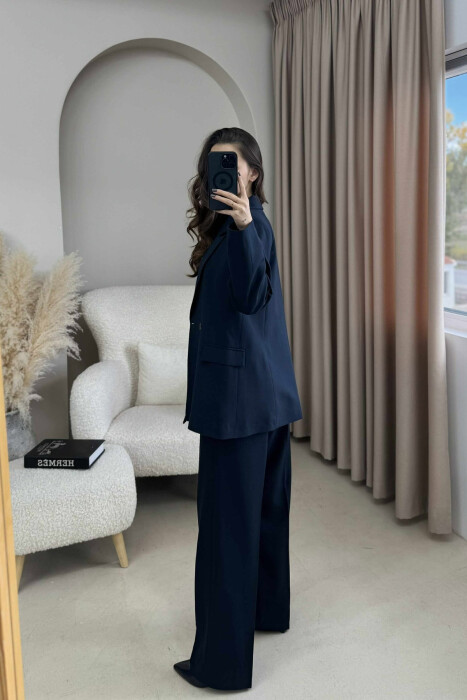 TWO BUTTONS JACKET+TROUSERS CLASSIC WOMEN SET DARK BLUE/BEE - 4