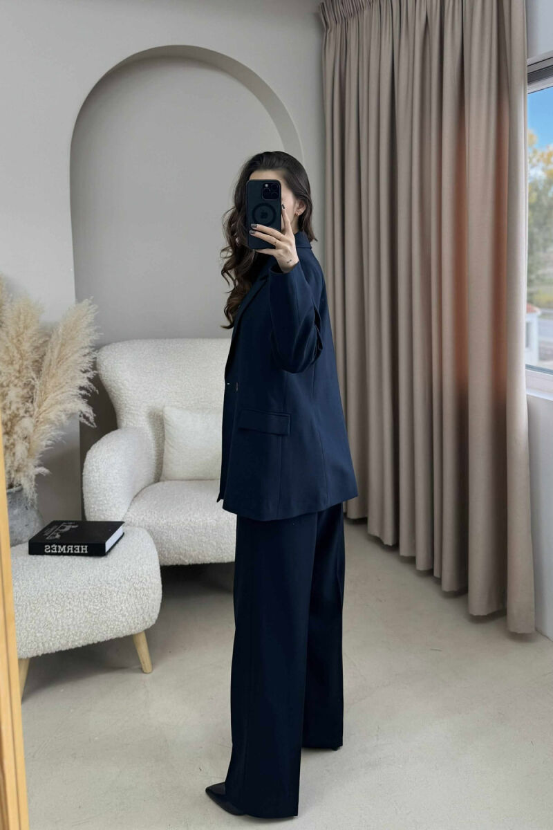 TWO BUTTONS JACKET+TROUSERS CLASSIC WOMEN SET DARK BLUE/BEE - 4