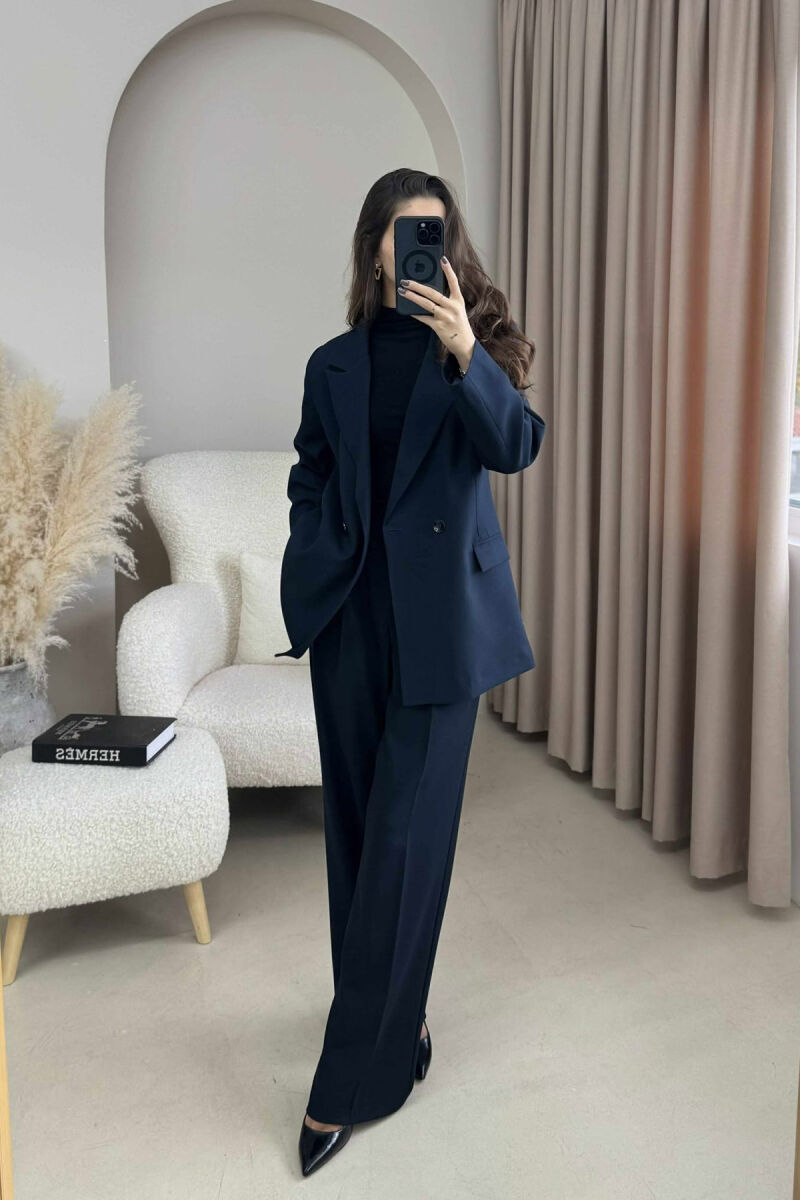 TWO BUTTONS JACKET+TROUSERS CLASSIC WOMEN SET DARK BLUE/BEE - 2