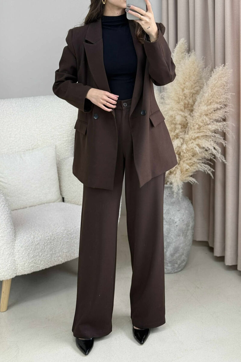TWO BUTTONS JACKET+TROUSERS CLASSIC WOMEN SET DARK BROWN/KAE - 4