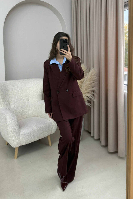 TWO BUTTONS JACKET+TROUSERS CLASSIC WOMEN SET DARK BURGUNDY/VISHNJE E ERRET - 4