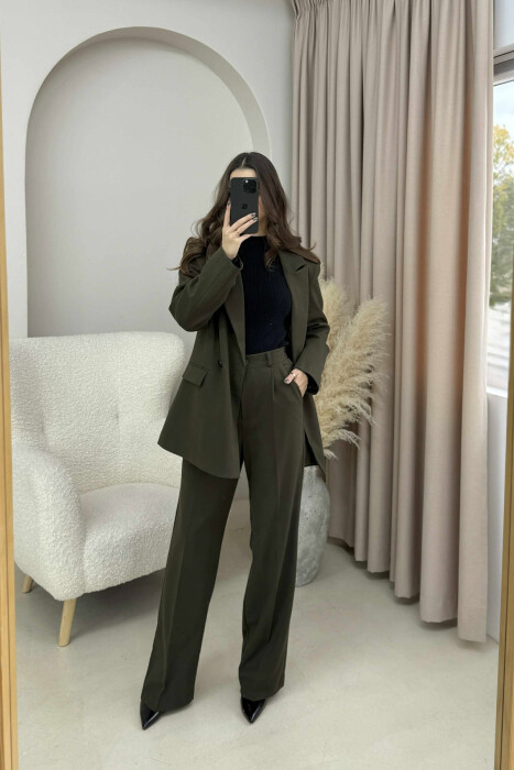TWO BUTTONS JACKET+TROUSERS CLASSIC WOMEN SET DARK GREEN/JEE - 1
