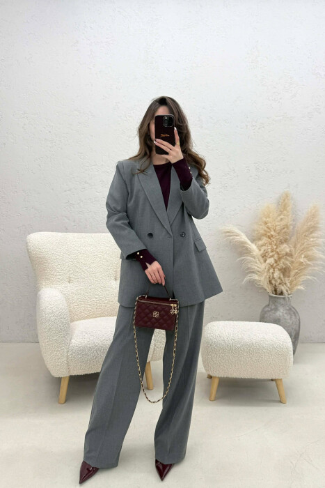 TWO BUTTONS JACKET+TROUSERS CLASSIC WOMEN SET DARK GREY/GEE - KLAUDIO FASHION