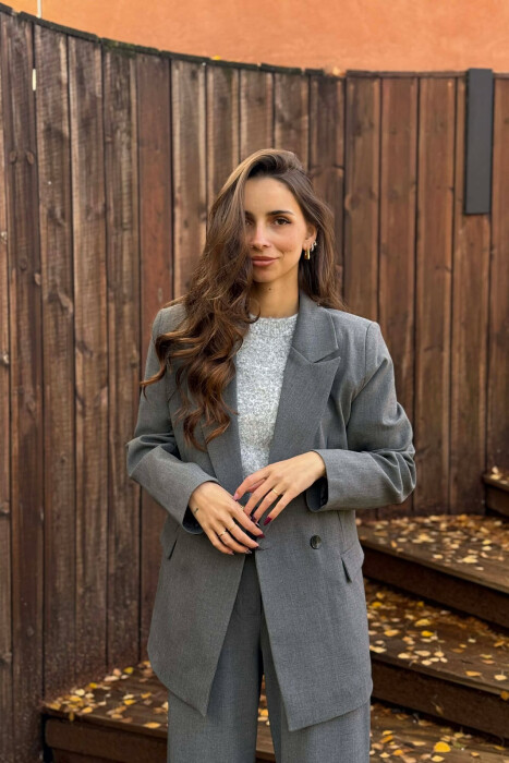 TWO BUTTONS JACKET+TROUSERS CLASSIC WOMEN SET GREY/GRI - 3