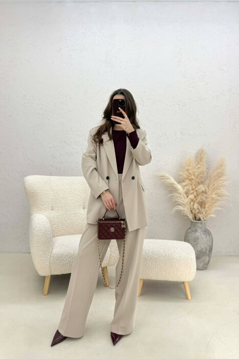 TWO BUTTONS JACKET+TROUSERS CLASSIC WOMEN SET LIGHT BEIGE/BZHZB - 1